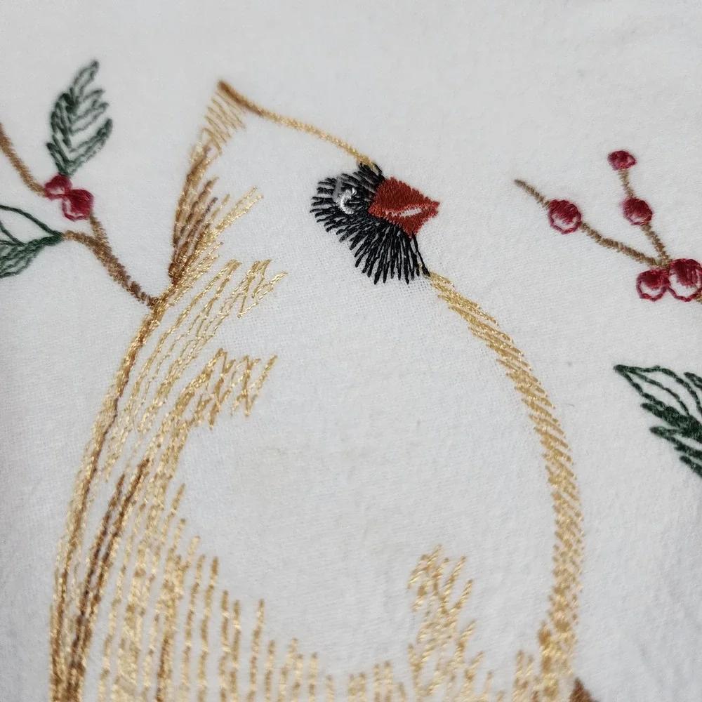 Cardinal Bird Embroidered Cotton Tea Towels Set of 2 White